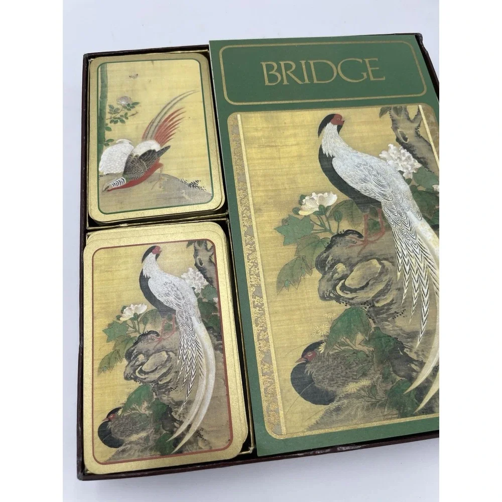 Vtg Caspari Bridge Ensemble Double Deck &‎ Score Pads Beautiful Birds Gift Set